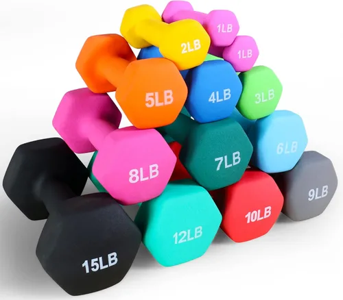 Miniatura 5 de Fitvids Neoprene Dumbbell Hand Weights, Anti-Slip, Anti-roll, Hex Shape Colorful, Pair or Set with Stand
