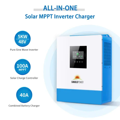 Miniatura 2 de SUNGOLDPOWER Kit solar fuera de la red SGM-5K5E: UL1741 5000W 48VDC 120V Inversor 5.12KWH Batería montada en la pared 6 x 200 vatios paneles solares