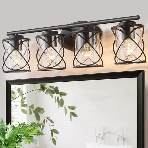 Miniatura 21 de mavcadonf Luces de Tocador de Baño de 2 Luces, Lámparas de Baño sobre el Espejo, Luz de Tocador Dorado Cepillado, Luces de Pared de Estilo Rústico