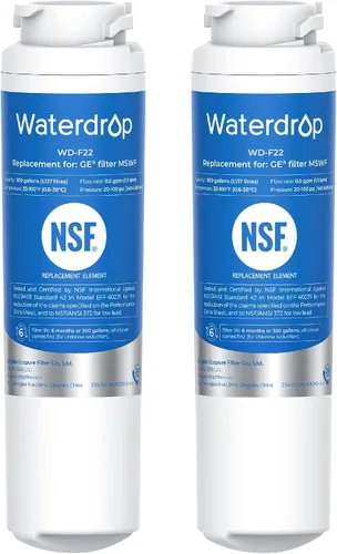 Waterdrop MSWF Filtro de agua para refrigerador, repuesto para GE® MSWF, 101820A, 101821B, RWF1500A, certificado NSF 42 y 372, paquete de 2 (el
