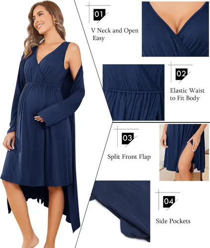 Miniatura 2 de Ekouaer Conjunto de bata y bata de maternidad para mujer, camisón de lactancia para el parto, ropa de embarazo, S-XXL