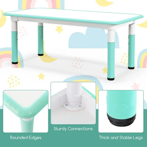 Miniatura 7 de Costzon Juego de mesa y 4 sillas para niños, escritorio y sillas para niños pequeños de altura ajustable con escritorio de graffiti, patas Verde