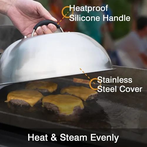 Miniatura 3 de SHINESTAR Prensa de plancha de hierro fundido con cúpula de fusión de 12 pulgadas para piedra negra, perfecta para tocino, hamburguesa, panini