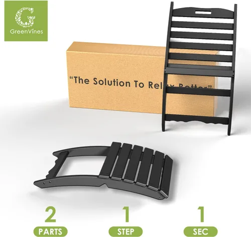 Miniatura 7 de GREENVINES Silla plegable Xavier Wave Sillas Adirondack portátiles Plástico HDPE Silla para fogata para todo tipo de clima Negro