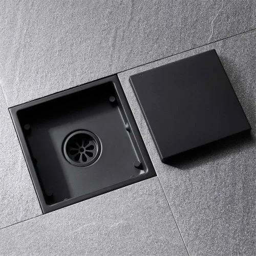 Miniatura 24 de ELLO&ALLO - Drenaje de piso de ducha con brida, rejilla extraíble de patrón cuadrado de 6 pulgadas cuadradas, acero inoxidable SUS 304, color negro