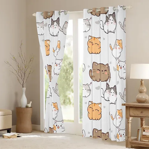 Miniatura 3 de Erosebridal Cortinas Opacas de Animales de Dibujos Animados Gatos Kawaii Cortinas y Drapeados, Cortinas de Gatito para Mascotas, Lindas Cortinas