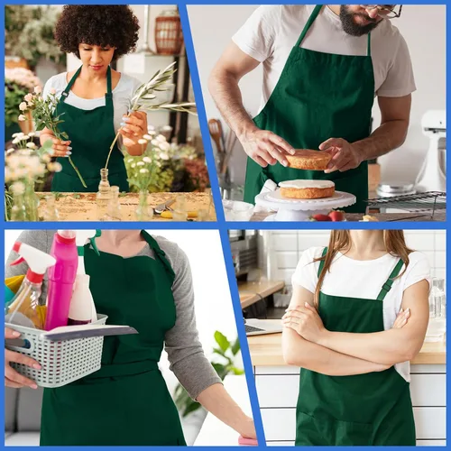 Miniatura 7 de Paquete de 4 delantales de chef, delantal ajustable con 2 bolsillos, delantal unisex personalizado para cocinar, cocina, restaurante Verde