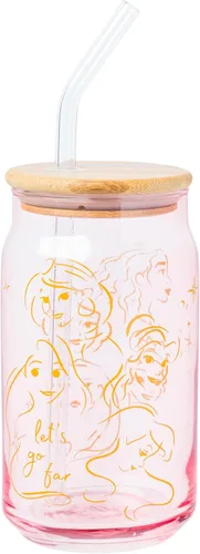Miniatura 25 de Silver Buffalo Disney Alice in Wonderland Tarro de vidrio con tapa de bambú y pajita de vidrio, 16 onzas