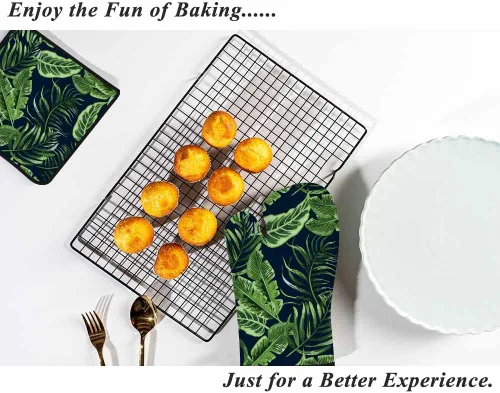 Miniatura 6 de Juego de manoplas de horno y soportes para ollas de hojas verdes, palmeras tropicales, exóticas, resistentes al calor, 3 piezas para cocinar