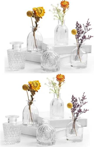 Miniatura 10 de Juego de 12 jarrones de cristal con brocha, jarrones de cristal para centros de mesa lindos, mini jarrón transparente a granel para decoraciones