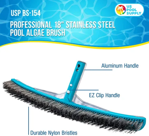 Miniatura 2 de U.S. Pool Supply Cabezal de cepillo de piscina para piscinas enterradas – Cepillo de piscina de acero inoxidable de 18 pulgadas, cerdas de alambre