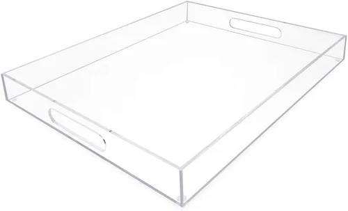 Miniatura 8 de Isaac Jacobs Bandeja de acrílico transparente para servir (12 x 12) con asas recortadas, a prueba de derrames, organizador apilable, ahorra espacio