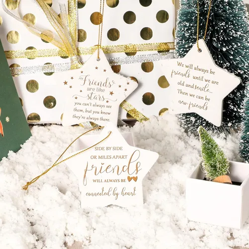 Miniatura 3 de Adorno navideño de cerámica con forma de estrella, para escuela secundaria, universidad, decoración de árbol, adorno de árbol con texto en inglés