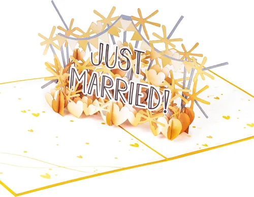 Miniatura 2 de PopLife Just Married - Tarjeta desplegable 3D de felicitaciones – Tarjeta de felicitación de boda, invitación de fiesta de boda, aniversario