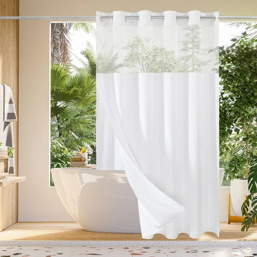 Miniatura 32 de Gibelle: cortina de ducha pequeña para baño de 36x74, cortina de ducha de punto gofre con juego de forro de tela a presión, no necesita ganchos