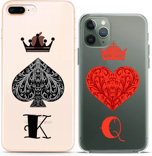 Fundas a juego para parejas compatibles con iPhone 15 14 13 12 11 Pro Max Mini Xs 6s 8 Plus 7 Xr 10 SE 5 King Queen Spades Hes rojo negro encantador