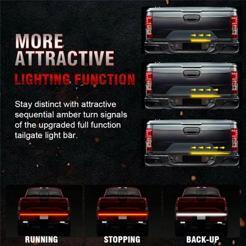 Miniatura 7 de Barra de luz LED de 48 pulgadas para compuerta trasera de camioneta pickup de 3 colores rojo blanco amarillo conmutable, señal de giro secuencial