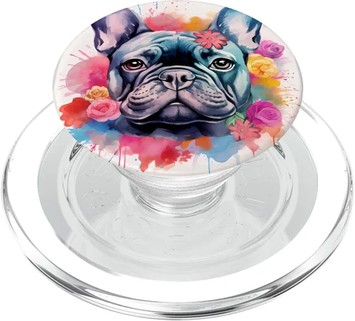 Miniatura 7 de Colorido Bulldog Francés Acuarela Arte Mascota Perro Mamá PopSockets Intercambiable PopGrip