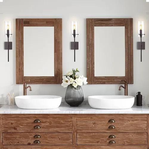 Miniatura 3 de JONATHAN Y Lámpara LED moderna de bronce aceitado de 4.5 pulgadas, pantalla cilíndrica de vidrio transparente, lámpara de pared para espejo de baño