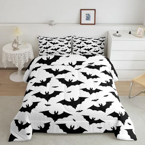 Miniatura 11 de Feelyou Juego de edredón de Halloween, color rosa fantasma, juego de ropa de cama tamaño individual, decoración para niños y niñas, lindo juego