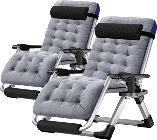 Miniatura 18 de Silla de gravedad cero, sillón reclinable de césped, tumbona reclinable para patio, tumbona plegable portátil con cojín suave desmontable, soporte