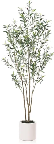 Miniatura 9 de LOMANTO Olivos artificiales, olivos artificiales de 5 pies de alto para interiores, árbol de seda de olivo sintético, plantas de olivo grandes