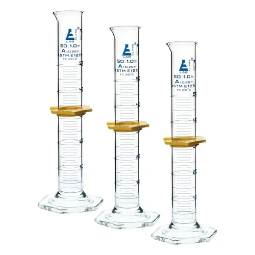 Miniatura 7 de Cilindro graduado, 50 mL - ASTM, tolerancia clase A ± 0.0 fl oz - Collar protector, base hexagonal - Graduaciones azules - Vidrio de borosilicato
