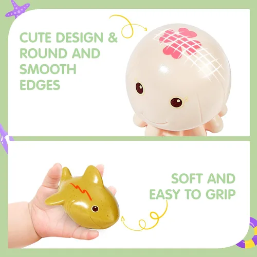 Miniatura 4 de Juguetes de baño para bebés, paquete de 9 Juguetes de baño sin moho con diseño sellado y sin agujeros Juguetes de bañera suaves, de fácil agarre