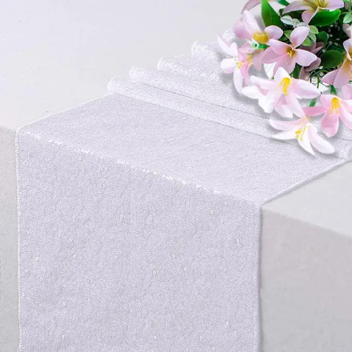 Miniatura 25 de Camino de mesa de lentejuelas negras de 12 x 72 pulgadas, paquete de 6 caminos de mesa con purpurina para decoración de fiestas, baby shower