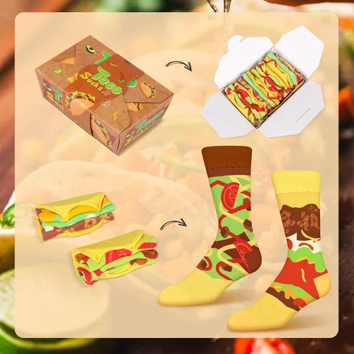 Miniatura 2 de AGRIMONY Divertidos calcetines con diseño de hamburguesa y hotdog con tacos y palomitas de maíz, calcetines de comida novedosos para cumpleaños