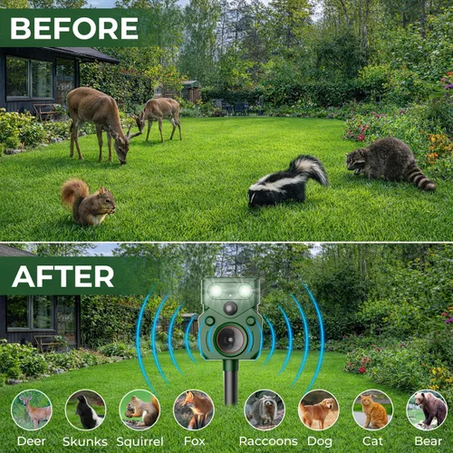 Miniatura 2 de Repelente solar ultrasónico de animales para exteriores, activado por movimiento, impermeable IP65, desalienta a los animales no deseados