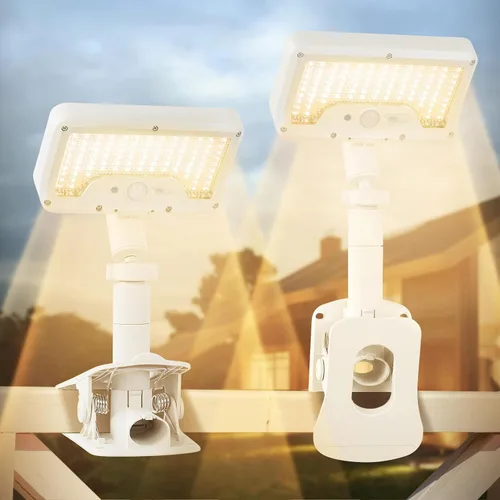 Miniatura 9 de Luces solares con clip para exteriores con sensor de movimiento, luces de valla solares ajustables verticalmente y giratorias en 360° con 92 LEDs