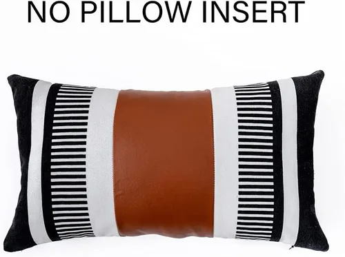 Miniatura 6 de Fundas de Almohadas Decorativas Estilo Granja - Fundas de Almohadas Decorativas de Cuero para Sofá de Sala de Estar con Rayas Tribales Funda