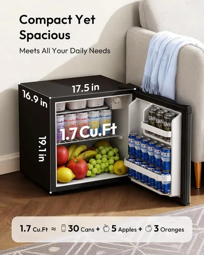 Miniatura 2 de EUHOMY Mini refrigerador de 1.7 pies cúbicos, refrigerador compacto reversible de una sola puerta, termostato ajustable, ahorro de energía, mini
