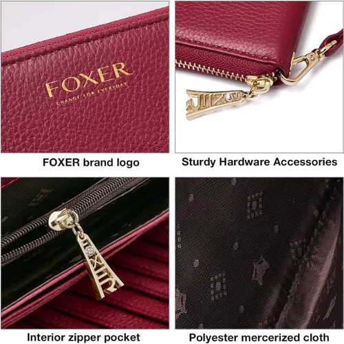 Miniatura 5 de FOXLOVER Carteras de cuero genuino para mujer, con bloqueo RFID, con cremallera, con pulsera