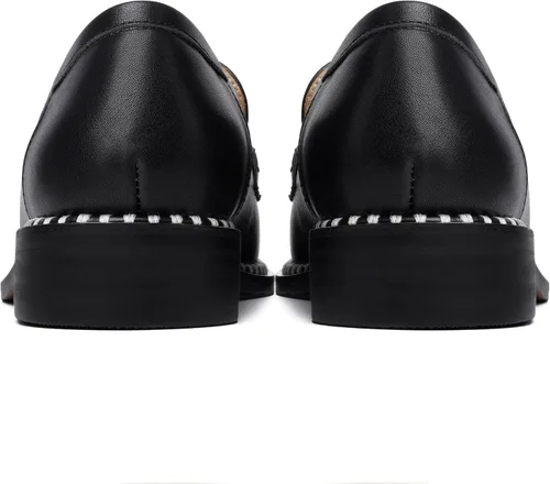 Miniatura 4 de FOGEENA Mocasines de cuero mate para mujer, estilo casual, sin cordones, punta redonda, tacón bajo grueso, zapatos de vestir de 1 pulgada