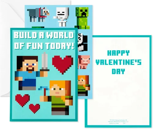 Miniatura 5 de Hallmark Minecraft - Tarjetas y calcomanías para el día de San Valentín para niños (24 aulas de San Valentín con sobres)