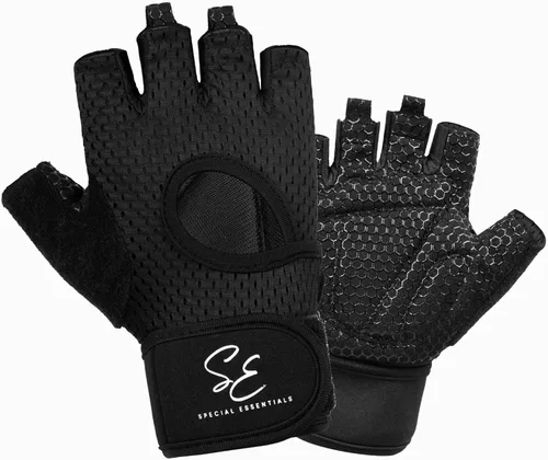 Miniatura 7 de Special Essentials Guantes de entrenamiento para hombres y mujeres, guantes de levantamiento de pesas sin dedos con acolchado antideslizante