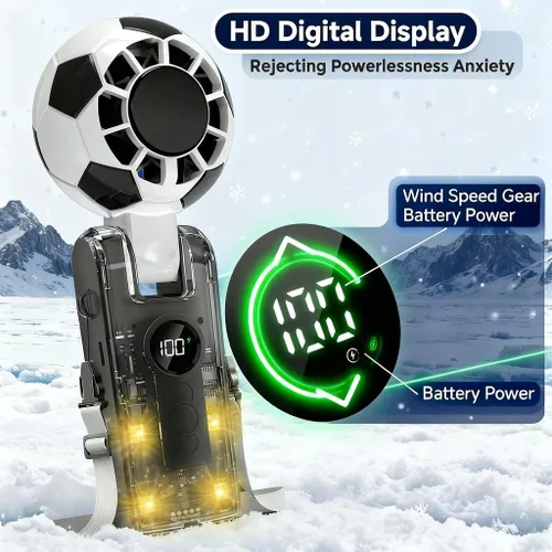 Miniatura 3 de QQT Ventilador turbo portátil de mano con refrigeración por hielo, batería de 5 velocidades recargable plegable, luces LED de 4 modos, hasta 12 Negro