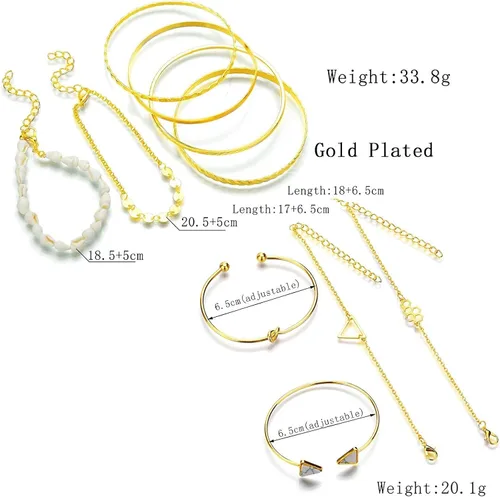 Miniatura 6 de Cocazyw 19 pulseras de varias capas apilables de oro rosa para mujer, pulseras ajustables para niñas, conjunto de regalos