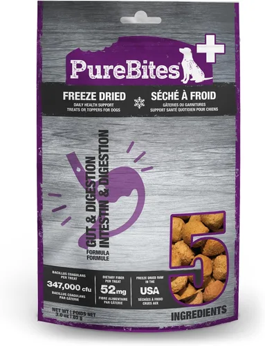 PureBites + Golosinas liofilizadas para perros intestinales y digestiones, 5 ingredientes, fabricadas en EE. UU., 3 oz