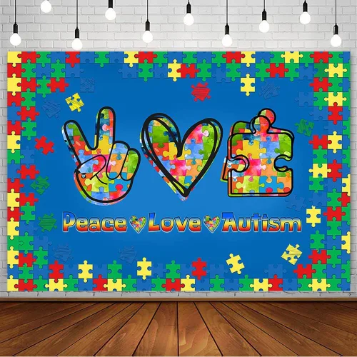 AIBIIN Telón de fondo de cabina de fotos para concienciación sobre el autismo de 7 x 5 pies, apoyo inspirador para el autismo, decoración de abril,