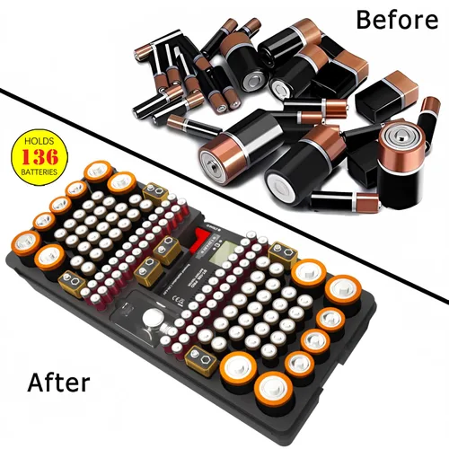 Miniatura 4 de Estuche organizador de almacenamiento de baterías con probador digital, capacidad para 136 baterías AAA AA C D 9V y de botón, diseño compacto