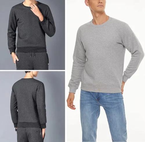 Miniatura 5 de MAGCOMSEN Sudaderas con forro de sherpa para hombre, sudadera básica de invierno con cuello redondo
