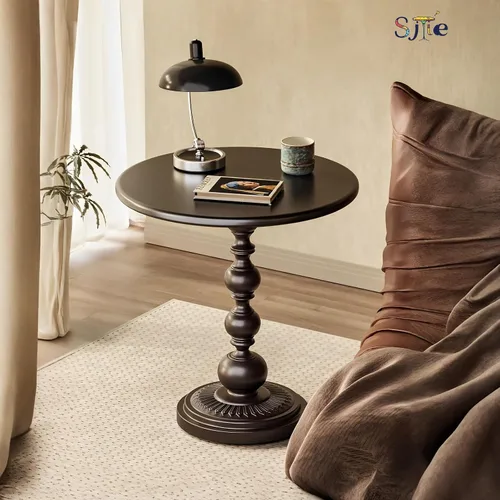 Miniatura 5 de Mesa Auxiliar – Mesa de Acento Pequeña Redonda de 13.8" con Base de Metal, Mesa de Café Vintage Multifuncional para Sala de Estar, Dormitorio