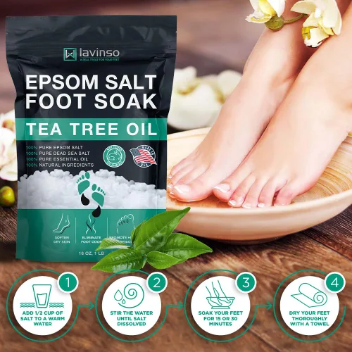 Miniatura 2 de Aceite de árbol de té para pies con sal de Epsom, fabricado en Estados Unidos, para la salud de las uñas de los pies, pies de atletas, olor