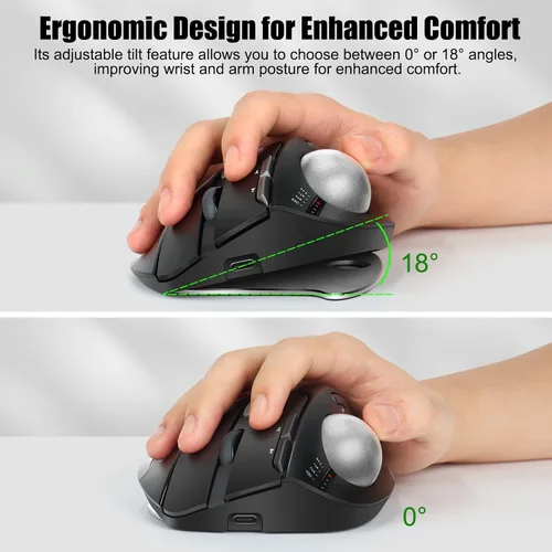 Miniatura 3 de TRELC Ratón Trackball Inalámbrico, Ratón Ergonómico con Bola Rodante con 4800 DPI/7 Botones Programables, Ratón de Control con Pulgar, Ratón Óptico