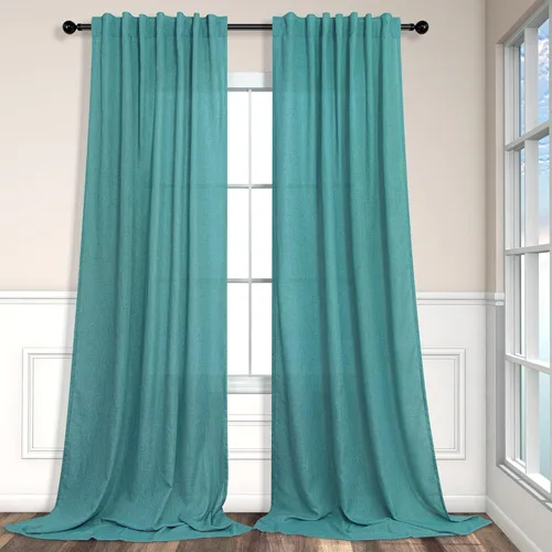 Miniatura 170 de Cortinas de lino gris claro, 2 paneles, presillas traseras, bolsillo para cortinero, semitraslúcidas, ahorran energía, estilo rústico, arpillera