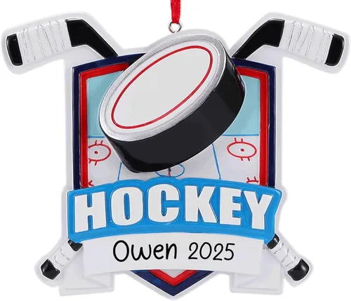 Adorno de Navidad personalizado de hockey sobre hielo 2026 | Palos de hockey y disco de decoración de árbol de Navidad para niños y niñas | Regalo
