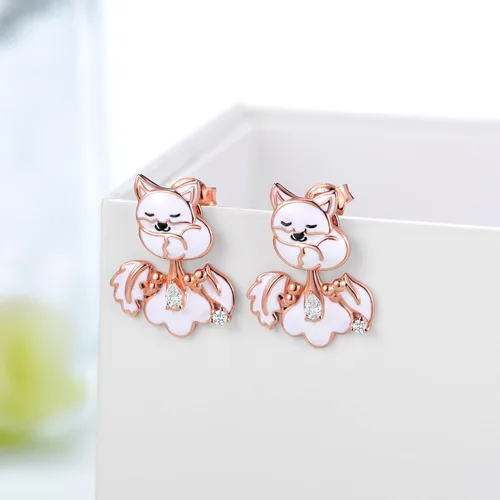 Miniatura 2 de Aretes de zorro para niñas de plata de ley 925, aretes de animales para niñas, joyería de zorro, regalos de zorro, aretes de animal, Plata de ley